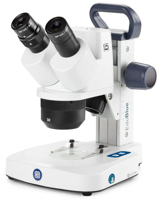 Microscopio estéreo portátil binocular EduBlue en soporte de pista de piñón y cremallera ED.1802-S